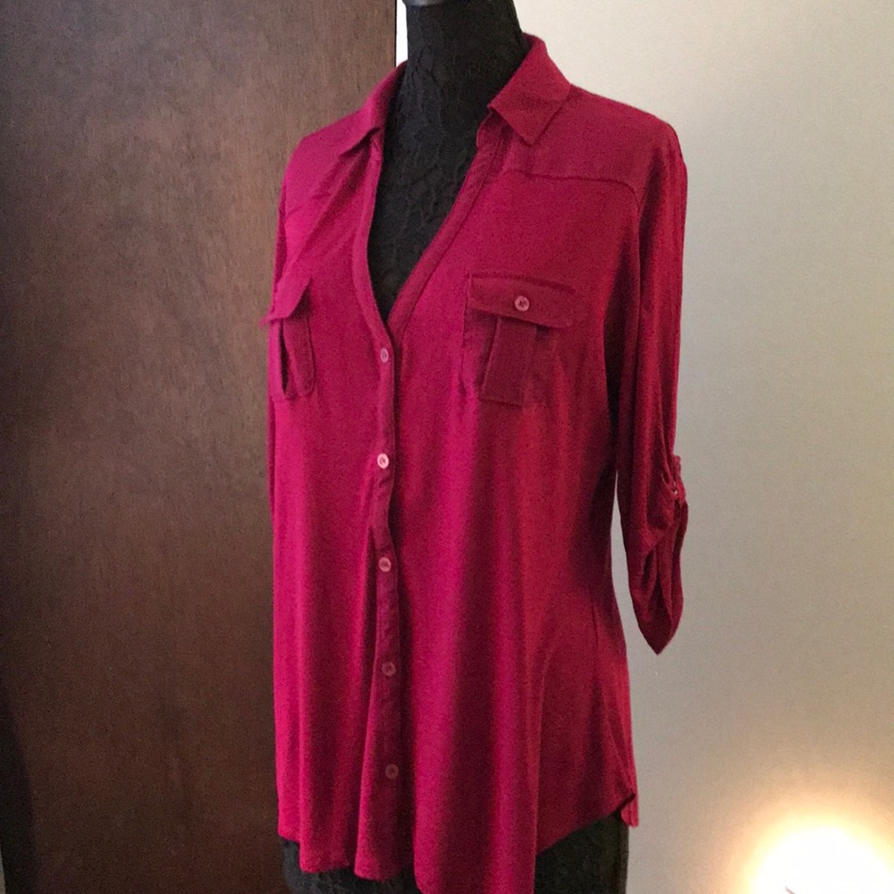 Magenta button down w/ gauze trim